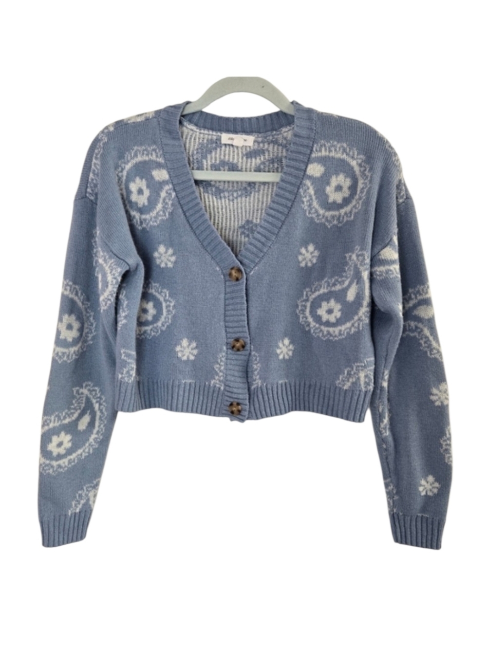 Stitch & Pine Paisley Print Crop 3-Button Sweater Cardigan Sz Small